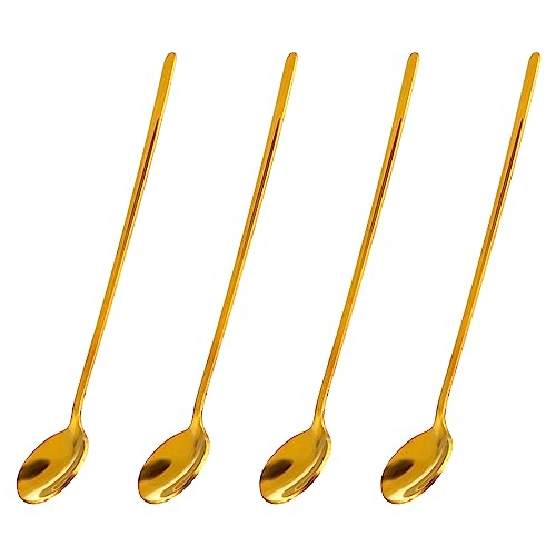 COMNICO Coffee Spoons Stainless Steel Shiny Gold, 6.7 Inches Mini Tea Spoon Set Small Round Espresso Long Handle Spoon Coffee Bar Accessories Decor for Stirring Drinks Mixing Milkshakes, 4 PCS - Image 8