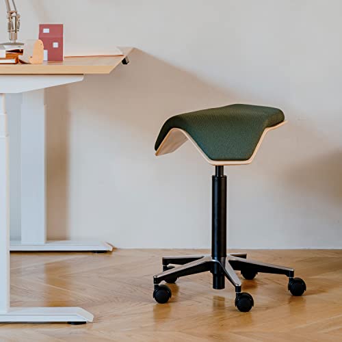 Image of Branch Saddle Chair, Ergonomic Rolling Stool | Birch Plywood Frame and Recycled Seat Fabric, Height Adjustable Saddle Seat for Active Sitting and Better Posture, Forest