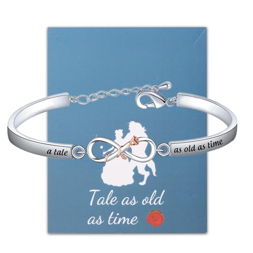 SEIRAA Tale as Old as Time Jewelry Rose Flower Pendant Necklace Fairytale Gifts (Rose Flowe Bracelet)