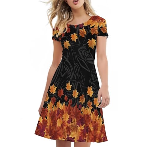 Image of POLERO Sunflower Dress for Women Floral Summer Dresses Short Sleeve Casual Sundresses Midi Dresses