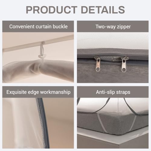 Image of HASTHIP Double Bed Mosquito Net with Stand Pop Up Fine Mesh Canopy Tent Frame with Dual Door for Bedroom 180x200x145cm