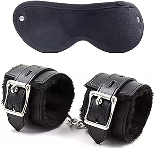 Fuwok Blindfold Handcuffs Sleep Eye Mask and Leather Adjustable Wrist Cuffs  (Black)