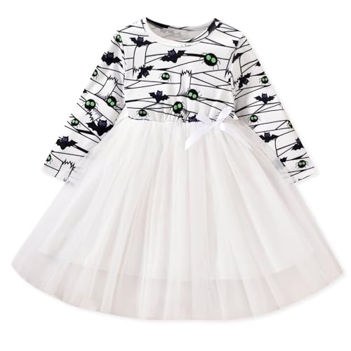 Unutiylo Toddler Girls Halloween Tutu Tulle Dress Thanksgiving Dress Long Sleeve Party Dress 2-7 Years