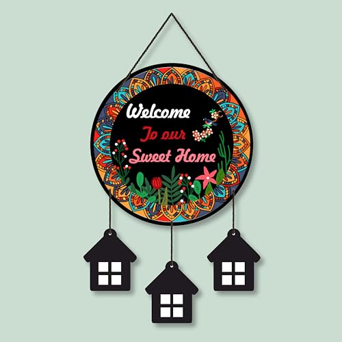 Image of EXPLEASIA Decorative Wall Hanging Wooden Art Decoration Item for Home Office Living Room Bedroom Decoration Items Home Decor Gift Items (Circle Welcome Home (Black))
