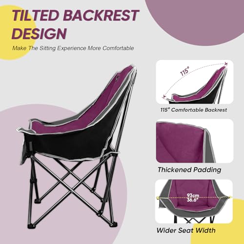 Northroad 2 Pack Sillas de Camping Sobredimensionadas, Silla Plegable Almohadillada para Exterior con Porta Vasos y Bolsa de Transporte, Capacidad 300 lbs, Gris y Púrpura miniatura 4