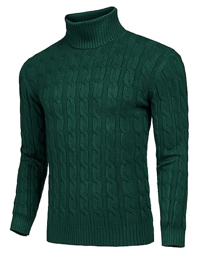 Image of COOFANDY Men's Slim Fit Turtleneck Sweater Casual Twisted Knitted Pullover
