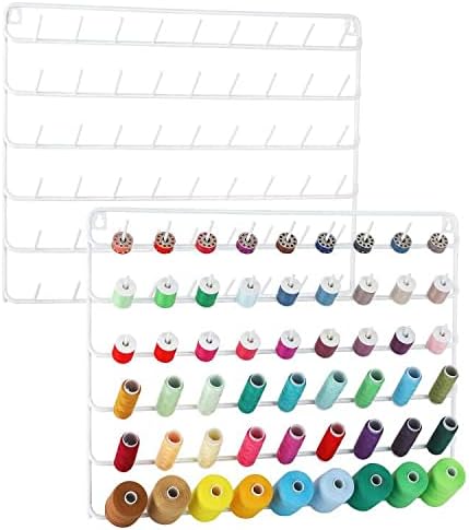 MOOACE Juego de 2 soportes de hilo de 54 carretes, organizador de hilo de metal con ganchos para colgar para bordar y hilos de coser, color blanco