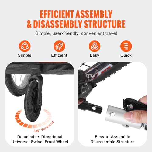 VEVOR Fahrradanhänger, Kinderfahrradanhänger Doppelsitz, 45 kg Tragkraft, 2-in-1- Kinder Anhänger Buggy, umbaubar in Kinderwagen, Faltbarer Kinderfahrradanhänger zum Ziehen von Fahrradkupplung