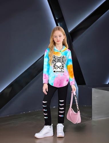 Image of Girls Clothes Cool Girl Print Tie Dye Hoodie Pullover Sweatshirts Leggings Teen Girl Clothes 6-14 Years