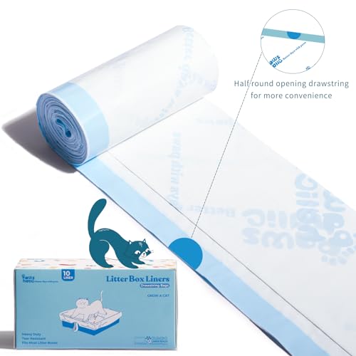 Cat Litter Box Liners-Jumbo Drawstring Thickened Cat Box Liner, Leak and Tear Resistant-10 Count 36\" x 18\", Replacement Waste Bags
