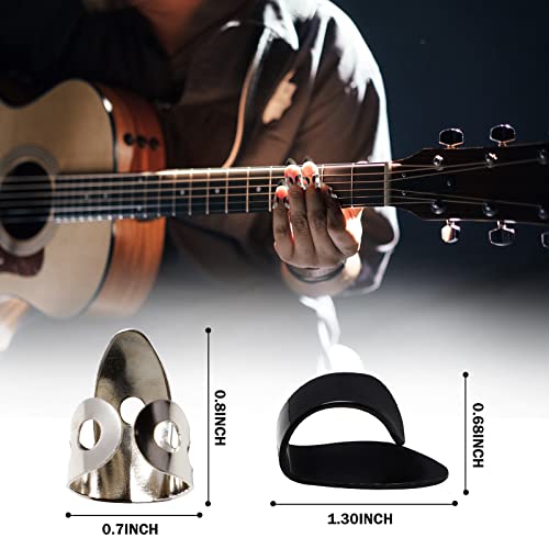 12Pcs Steel Finger Thumb Picks Set, Including 8 Pieces Silver Stainless Finger Picks And 4 Pieces Black Thumb Picks For Guitar Banjos Other Instruments (Silver, Black) #TOP1