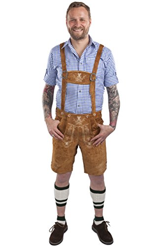 Image of Schoneberger Men's Bavarian Lederhosen Brown - Oktoberfest Leather Trousers