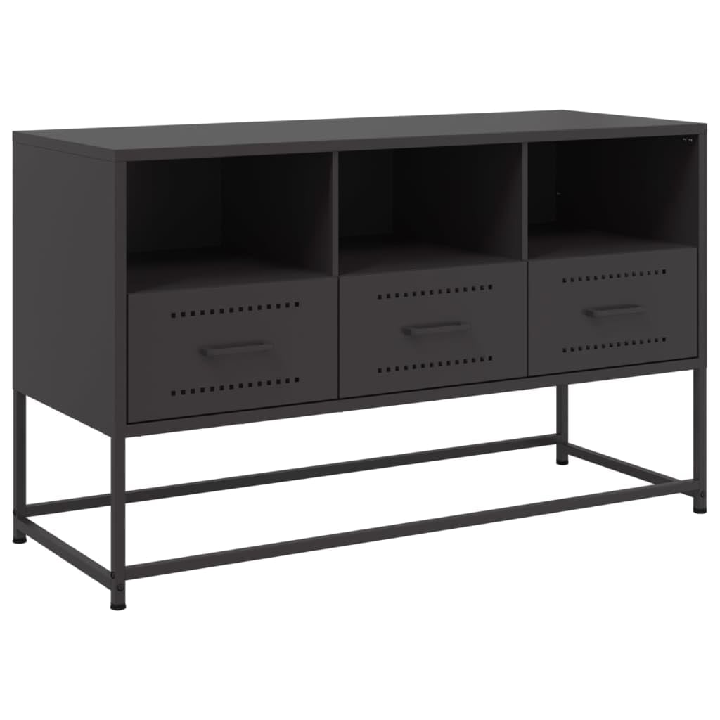 ZBZFGE Mobile TV Industriale in Acciaio Nero 100,5x39x60,5 cm, Dispone di 3 Scomparti Aperti e 3 Cassetti, Struttura Robusta per Soggiorno, Facile da Pulire e Assemblare