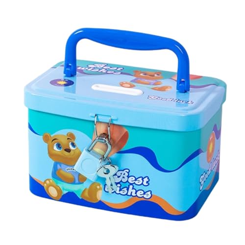 Image of FunBlast Money Saving Tin Coin Bank with Handle, Lock and Key, Piggy Bank for Kids, Gullak for Kid, Birthday Return for Boys & Girls, Money Bank, Coin Box for Kid (A-Multicolor)