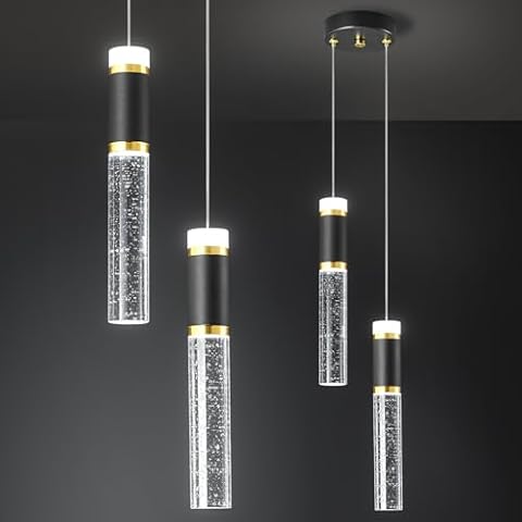 BNHHLZ 2-Light Pendant Lights Kitchen Island Black Small Pendant Lights, Dimmable LED Hanging Light with Bubble Crystal Pendant Light Modern Black Gold Mini Pendant Light Cover