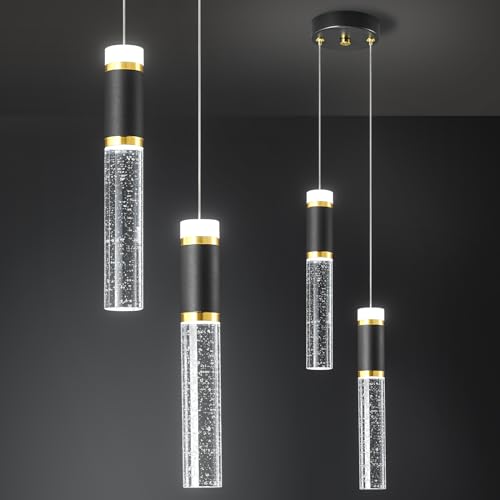 ZPBSJ Noir Or LED Lampe de Couronne Moderne Cristal, Réglable en Hauteur Selon Les Besoins, Lampe idéale Pour Kitcheninseln, Chambre, Salle à manger, Bars(2-Lumièr)