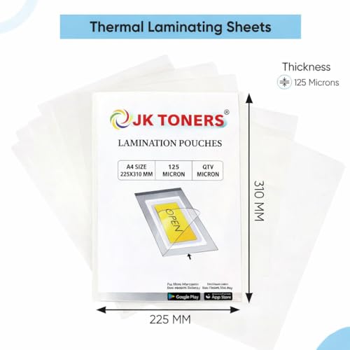 Image of JK Toners A4 Laminating Pouches 100 Sheets, Clear Glossy Finish, Waterproof | Perfect for Document & Certificate Protection