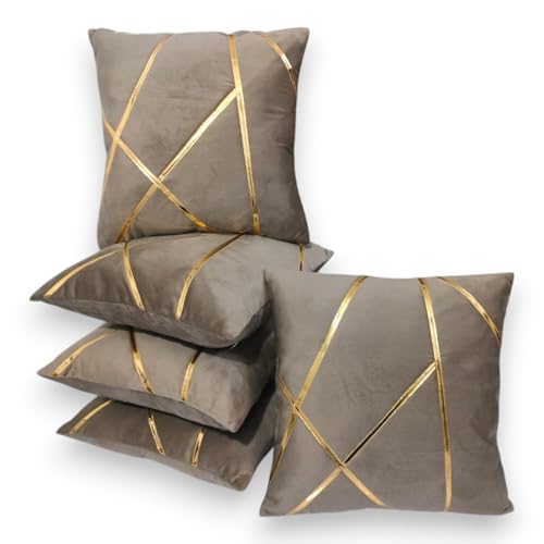 Image of Zikrak Besur Gold Stripe On Velvet|Pack of 5 Cushion Cover|for Home Decoration|Living Room Decor|Hotel Premeuim Qulaity Cushion Cover|Exclusive ON Amazon (Mouse, 24 X 24 INCH(60 X 60 CM))