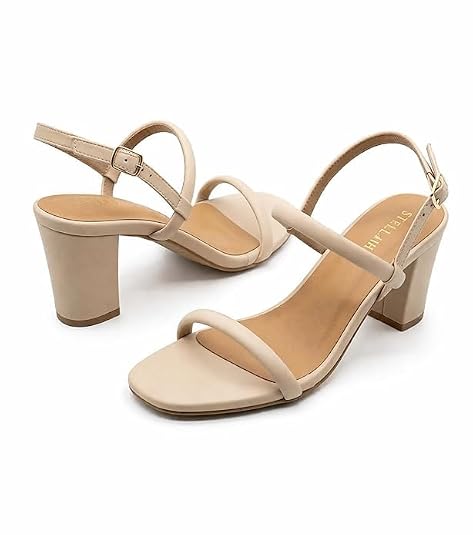 Buy STELLAH Women’s Beige Strappy Heels | Open Toe Ankle Strap Sandals with Block Heel | Elegant Office & Casual Footwear (UK Footwear Size System, Adult, Women, Numeric, Medium, 10) at Amazon.in