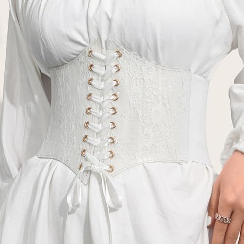 BODIY Women Lace Corset Belts Elastic Cinch Belt Tied Waspie Wide Waist Bustiers for Dress4