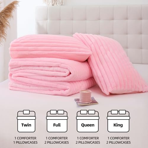 Smoofy-Fluffy-Queen-Comforter-Set-3-Pieces-Pink-Fleece-Fluffy-Comforter-Queen-Set-Luxury-Fuzzy-Queen-Bed-Set-Soft-Warm-Bed-Comforter-Queen-All-Season-Heavy-Queen-Bedding-with-2-Pillow-Cases