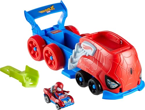 Hot Wheels Spielezeuauto-Trackset, RacerVerse Filmfigur-Starter, großes Fahrzeug und Transporter mit Die-Cast-Spielzeugauto (Stile können abweichen), JFV69