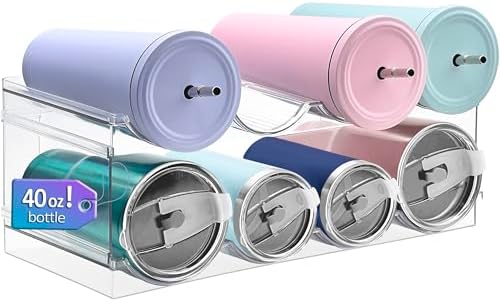 Homecor 2 Pack Water Bottle Organizer, Upgrade Stackable Kitchen Pantry Organization and Storage Rack, Water Bottle Holder for Fridge Cabinet Cupboard Storage, Plastic Tumbler Mug Cup Organizer Rack