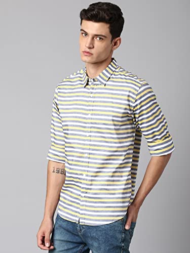 Image of Dennis Lingo Men's Cotton Slim Fit Striped Casual Shirt (Long Sleeves)