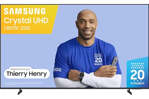 Samsung TV 50 Pouces Crystal UHD 50U8075F 4K Smart TV, Bluetooth, WiFi, Airplay, Crystal Processor 4K, HDR, Q-Symphony, Knox Security, Gaming Hub, Bixby, Applications opérateurs intégrées