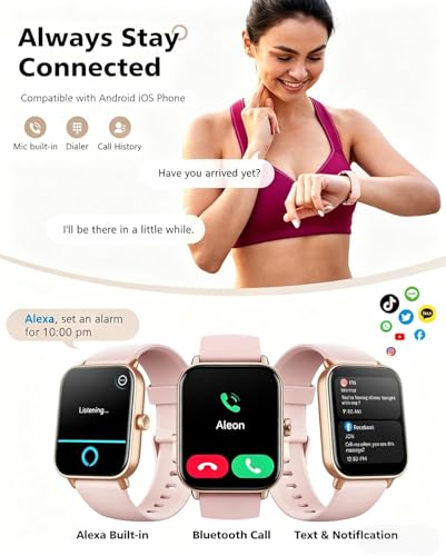 Image of Quican Smart Watches for Women, Compatible for iPhone & Android | Fitness Tracker Watch with Alexa & Calling, Heart Rate Sleep Monitor, Waterproof, Gifts for Women,1.8 Inches Light Pink