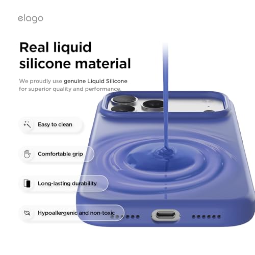 Image of elago for iPhone 17 Pro Max Case, Premium Magnetic Silicone Case, Compatible with MagSafe, Liquid Silicone Material, Protective Cover, Shockproof, Slim Phone, 6.9 inch (Cobalt Blue)