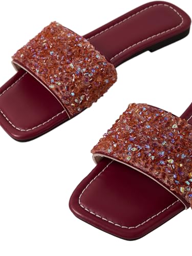 Image of GORGLITTER Women's Sparkly Jeweled Flat Sandals Dressy Open Toe Glitter Shiny Slippers Slip-on Shoes