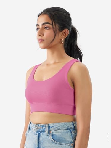Image of The Souled Store Solids: Flamingo Pink Women and Girls Pull On Cotton Blend Bralette Top