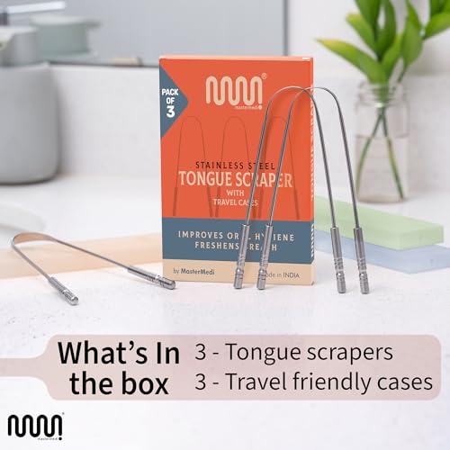 MasterMedi Tongue Scraper for Adults, 100% Stainless Steel Tongue Scrubber for Bad Breath, Easy to Use, Tongue Cleaner for Oral Care & Hygiene (Set of 3 (with Travel Case)) - Image 6
