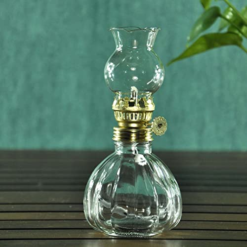 Kerosene Oil Lamp For Indoor Use,1 Glass Kerosene Lamp,2 Wicks And 1 Tweezers,Classic Retro Hurricane Lantern Decoration Outdoor Camping(Hyaline) #TOP4