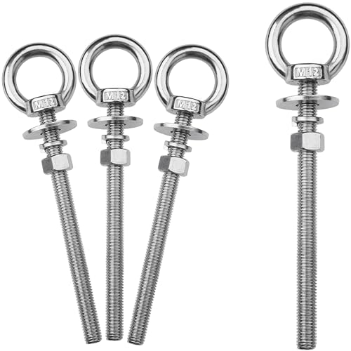Image of 4 Pack M12 Eye Bolts with Nuts, 304 Stainless Steel 1 /2 inch x 6 inch Heavy Duty Lifting Eye Bolts, Metric M12x153mm Ring Eye Bolt for Hanging, Tie Down, Outdoor & Hardware Fixing (4, 1 /2 inchx6 inch)