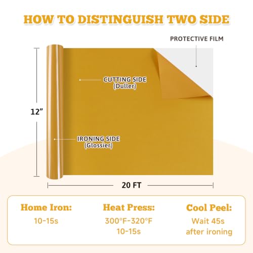 Image of FUNKAKA Heat Transfer Vinyl Reflective Golden HTV Roll, 12 inch x 20ft Reflective Iron on Vinyl for All Cutter Machine, HTV Vinyl for T-Shirts Easy to Cut & Weed for Heat Vinyl DIY Design