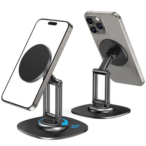CreaDream Soporte magnético para teléfono, soporte para iPhone para escritorio con base giratoria de 360°, elevador plegable ajustable para teléfono celular, compatible con iPhone 15, 14, 13, 12,