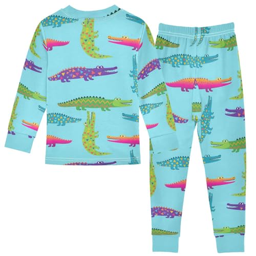 Pajama Sets Long Sleeve Colorful Crocodile Blue Pattern Soft Comfy Sleepwear 2 Piece PJS 3-8T3