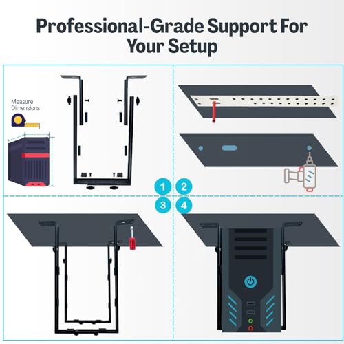 PC Halterung Untertisch Höhenverstellbar – Computerhalterung für Schreibtisch, Universale PC Aufhängung für Tower-Gehäuse, Stabile Metallkonstruktion bis 45 kg, Holder für Büro & Gaming Setup