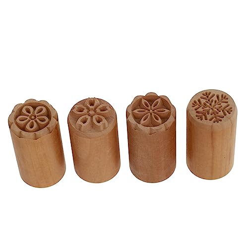 Sosoport 4Pcs Practical Wooden Baking Molds Pastry Stampers for Moon Cakes for Baking Enthusiasts Includes Blossom Cherry Blossom