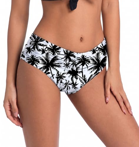 COCOPEAR Mid Rise Bathing Suit Bottoms for Women Ruched Tummy Control Swim Bottoms Full Coverage Bikini Bottoms for Women Floral 20 S — view 3
