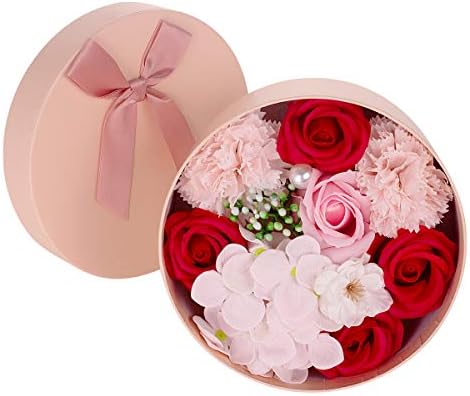 ANBET Women Soap Flowers with Round Gift Box Red Fake Rose Carnation Bouquets Artificial Rose Flower for Mothers Day Valentines Day Birthday Anniversary Christmas Teachers Day Gift Home Decorations