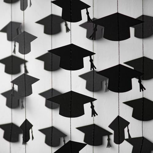Blopee Black Graduation Garland Graduation Party Decorations Class of 2026 Grad Cap Garland Banner Streamers for Grad Party Hanging Decorations 39Feet