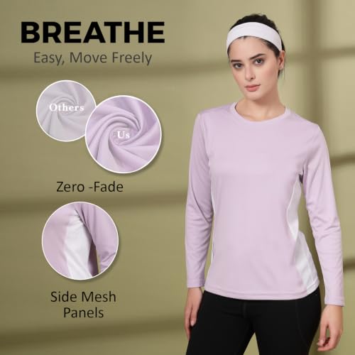 Image of CHKOKKO Women's Activewear Sports Gym Workout Full Sleeve T-Shirt Lightweight UV Protection Breathable Stretch Round Crew Neck for Training Running Yoga