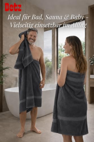 Betz Badetuch XXL 100x200 cm 100% Baumwolle – Weiches Frottee Saunatuch & Strandtuch – Pflegeleicht & saugstark – Palermo Serie – Farbe Anthrazit Grau