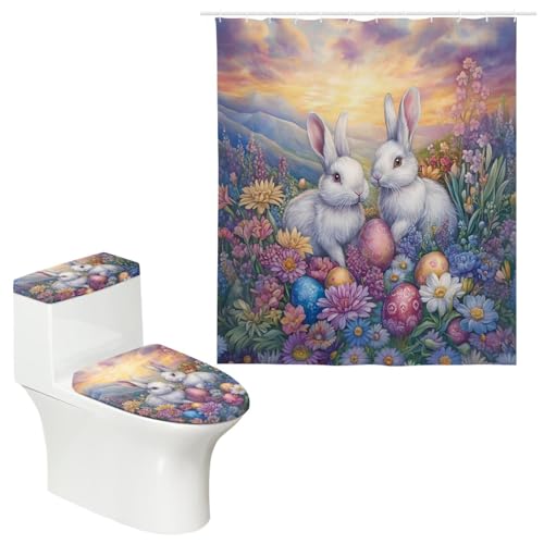 Pzuqiu Rabbit 3PCS Shower Curtain & Bathroom Set - Toilet