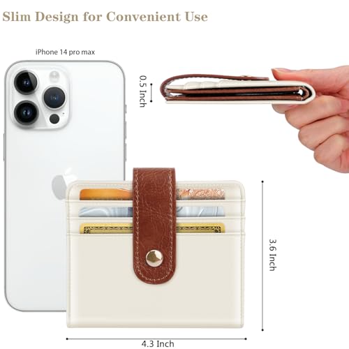 Image of Small Wallets for Women Slim Minimalist Bifold Credit Card Holder | Compact Zipper Coin Purse for Ladies RFID Blocking Mini Travel PU Leather Card Case Gifts for Mom, Brown & Cream