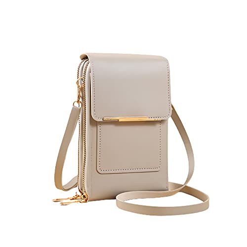 PAYOJA Sac en cuir antivol – Petit sac à bandoulière léger en cuir synthétique pour téléphone portable pour femme, sac à bandoulière avec écran tactile (gris)