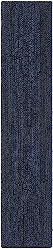 Image of Unique Loom Braided Jute Collection Area Rug - Dhaka (1' 2 inch x 6' 1 inch Table Runner, Navy Blue)